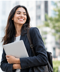 A student holding a laptop